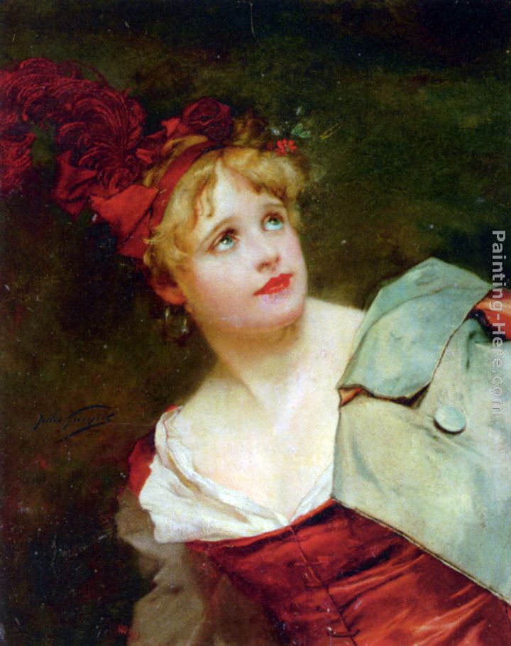 A Lady Wearing a Crimson Hat painting - Jules Adolphe Goupil A Lady Wearing a Crimson Hat art painting
